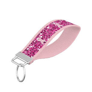 Pink Ribbon & Faux Glitter Wrist Keychain