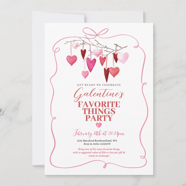 Pink Ribbon Favourite Thing Galentine’s Party Invitation (Front)