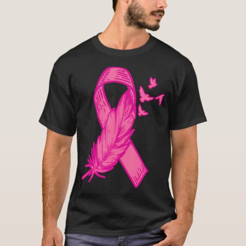 Pink Ribbon Feather Bird Cute Breast Cancer T_Shirt