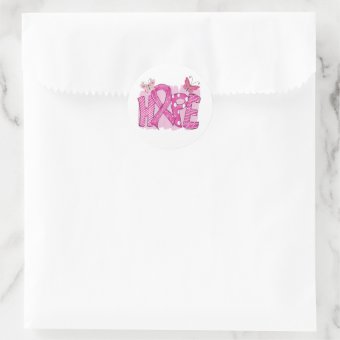 Pink Ribbon Fighter Butterfly Hope Breast Cancer Classic Round Sticker ...