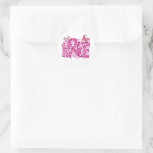 Pink Ribbon Fighter Butterfly Hope Breast Cancer Classic Round Sticker ...