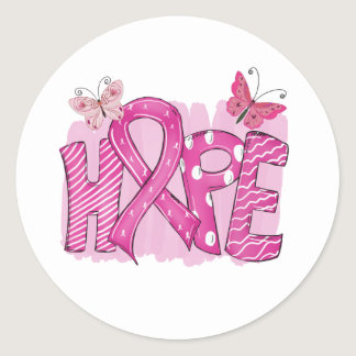 Pink Ribbon Fighter Butterfly Hope Breast Cancer Classic Round Sticker