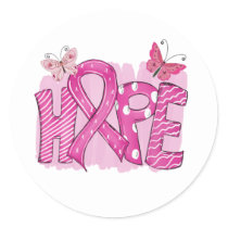 Pink Ribbon Fighter Butterfly Hope Breast Cancer Classic Round Sticker