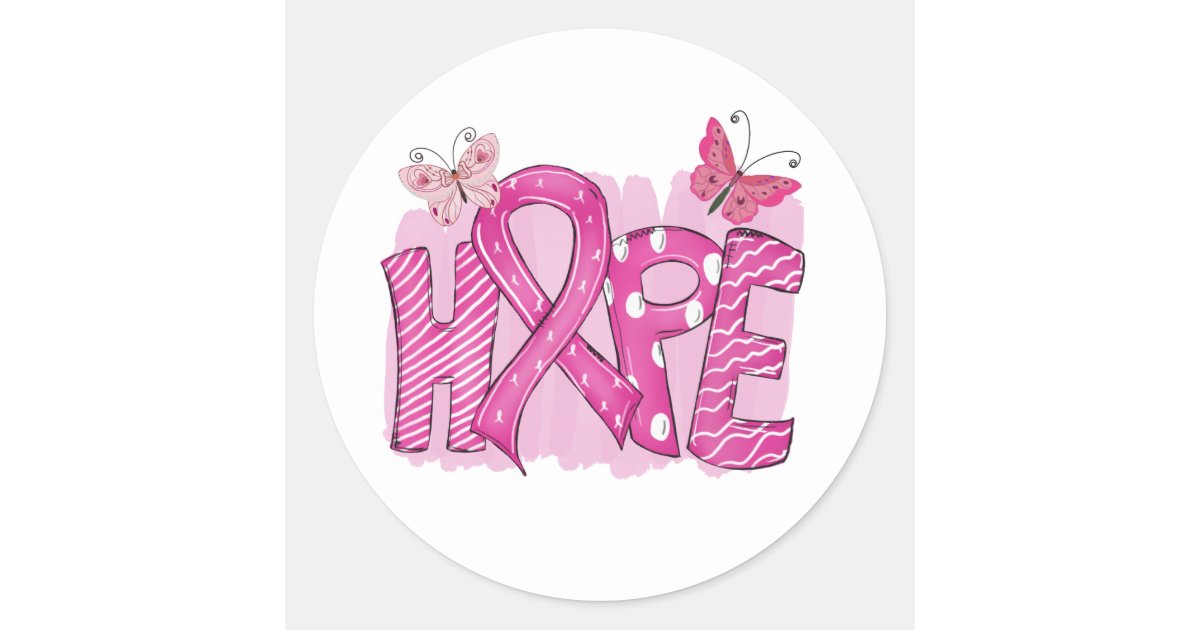 Pink Ribbon Fighter Butterfly Hope Breast Cancer Classic Round Sticker ...