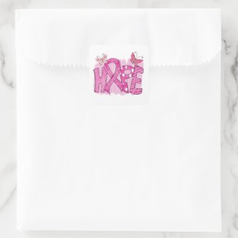Pink Ribbon Fighter Butterfly Hope Breast Cancer Square Sticker | Zazzle