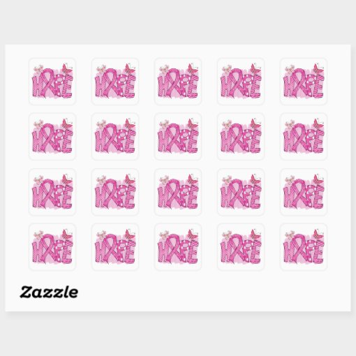 Pink Ribbon Fighter Butterfly Hope Breast Cancer Square Sticker | Zazzle