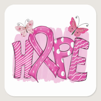 Pink Ribbon Fighter Butterfly Hope Breast Cancer Square Sticker