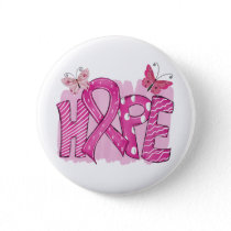 Pink Ribbon Fighter Hope Butterfly Breast Cancer Button
