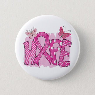 Pink Ribbon Fighter Hope Butterfly Breast Cancer Button