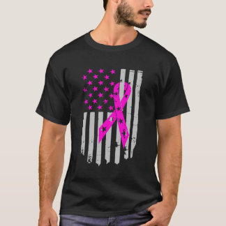 Pink Ribbon Flag Breast Cancer Warrior T-Shirt