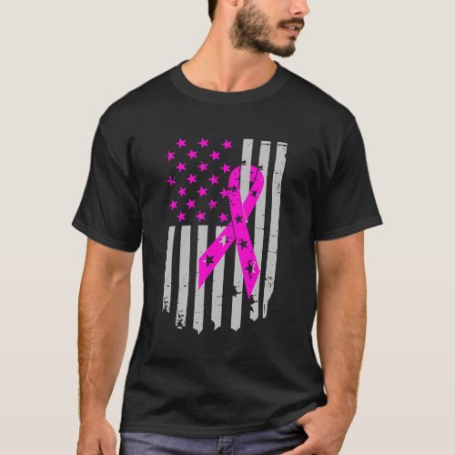 Pink Ribbon Flag Breast Cancer Warrior T_Shirt