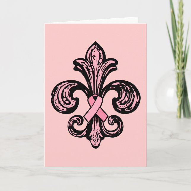 Pink Ribbon Fleur de lis Card (Front)