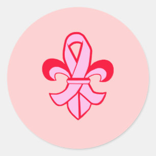 Pink Ribbon Fleur de Lis Classic Round Sticker