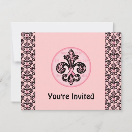 Pink Ribbon Fleur de lis Announcements