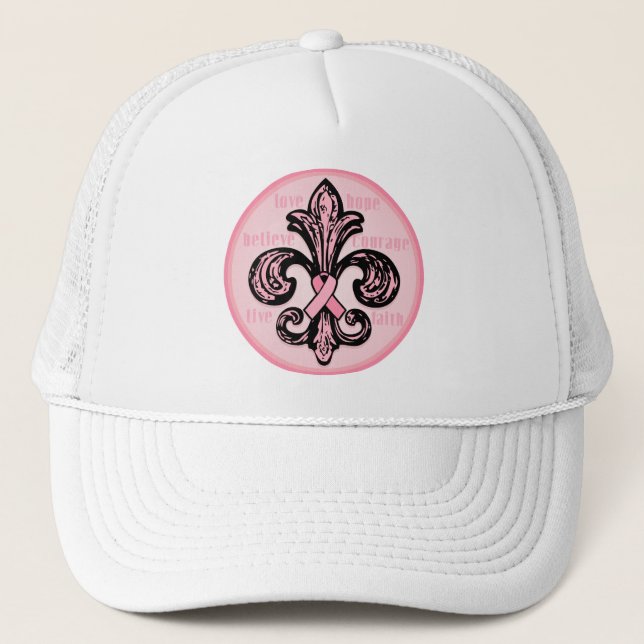 Pink Ribbon Fleur de lis Trucker Hat (Front)