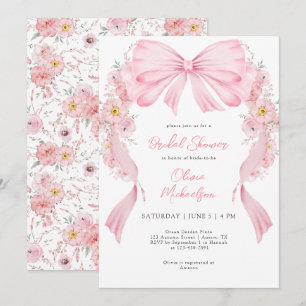 Pink Ribbon Floral Arch Bow Coquette Bridal Shower Invitation