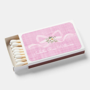 Pink Ribbon Floral NAME Sweet Southern New Baby Matchboxes