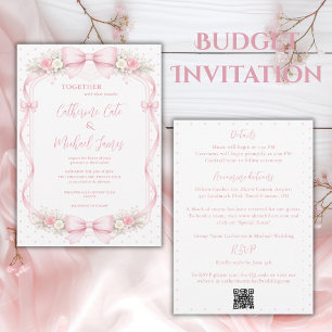 Pink Ribbon Floral Vintage Budget Wedding Invitation