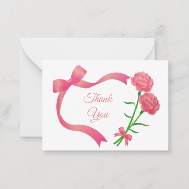 Pink Ribbon Flower Thank You Cards (Front)