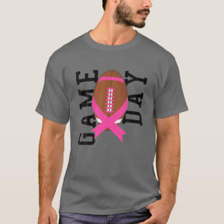 Pink Ribbon Football Game Day Breast Cancer Awaren T-Shirt