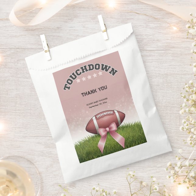 Pink  Ribbon Football Touchdown Baby Shower Favor Bag (Clipped)
