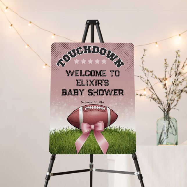 Pink Ribbon Football Touchdown Baby Shower Foam Board (In Situ (Stand))