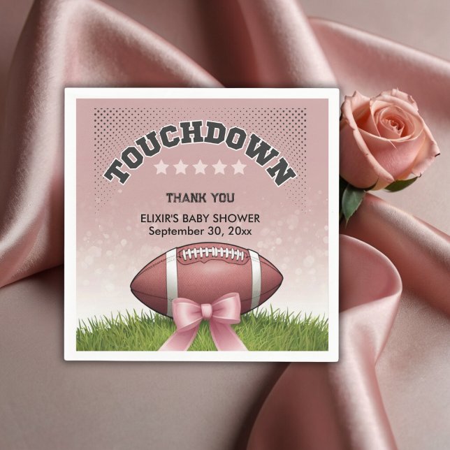 Pink  Ribbon Football Touchdown Baby Shower Napkins (Creator Uploaded)