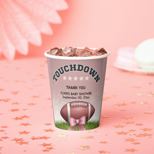 Pink  Ribbon Football Touchdown Baby Shower Paper Cups (Insitu)