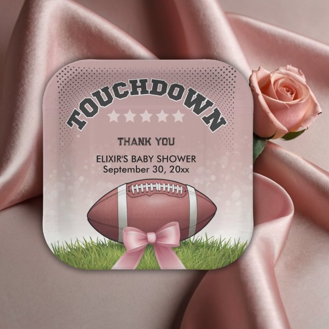 Pink  Ribbon Football Touchdown Baby Shower Paper Plates (Creator Uploaded)