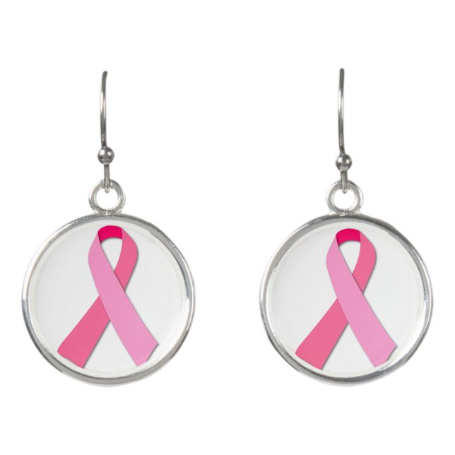 Pink Ribbon for Breast Cancer Awareness Earrings (Front)