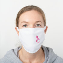 Pink Ribbon for Breast Cancer Awareness with Name  White Cotton Face Mask