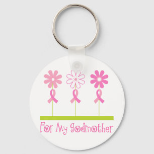 Pink Ribbon For My Godmother Keychain