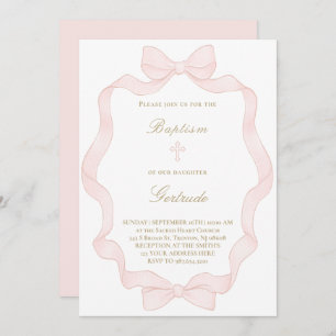  pink ribbon frame Baptism Invitation
