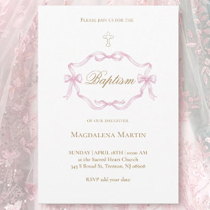 pink ribbon frame Baptism Invitation