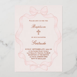  pink ribbon frame Baptism Invitation Foil Invitation