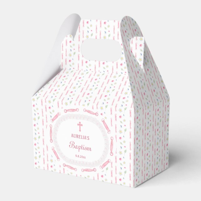 Pink Ribbon Frame Floral Gable Favor Boxes (Front Side)