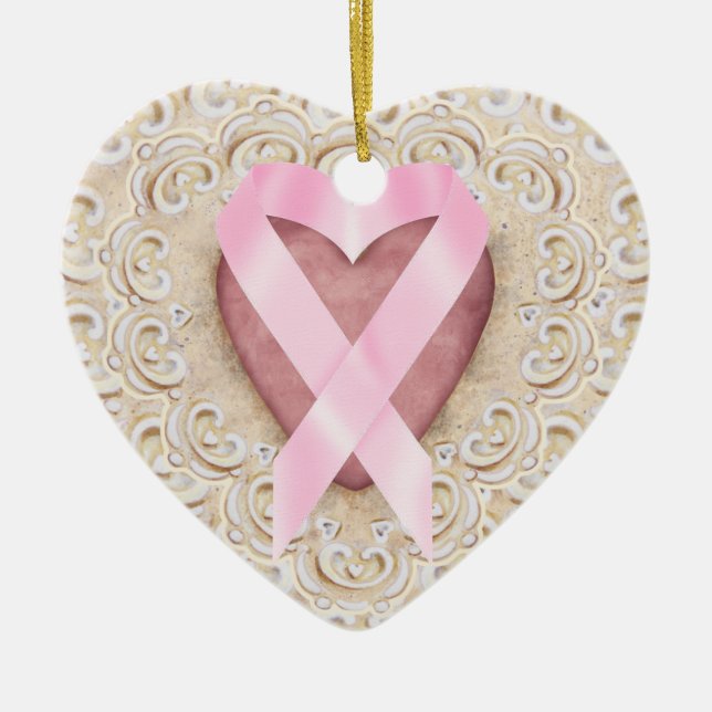 Pink Ribbon From the Heart - SRF Ceramic Ornament (Front)