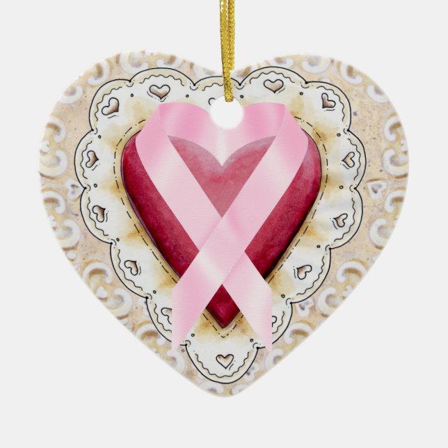 Pink Ribbon From the Heart - SRF Ceramic Ornament (Front)