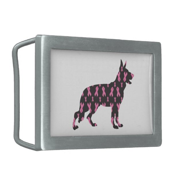 Pink Ribbon German Shepherd Belt Buckle (Front Left)