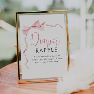 Pink Ribbon Girl Baby Shower Diaper Raffle Sign