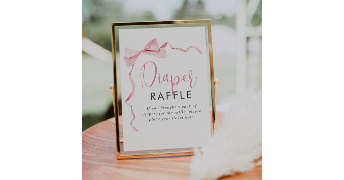 Pink Ribbon G Raffle Pink Ribbon Girl Baby Shower Diaper Raffle Sign | Zazzle
