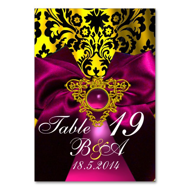 PINK RIBBON GOLD CELTIC HEART DAMASK MONOGRAM TABLE NUMBER (Front)