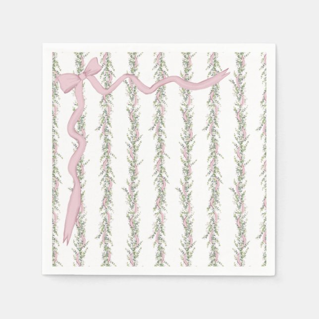 Pink Ribbon Greenery Elegant Baby Shower Napkins (Front)