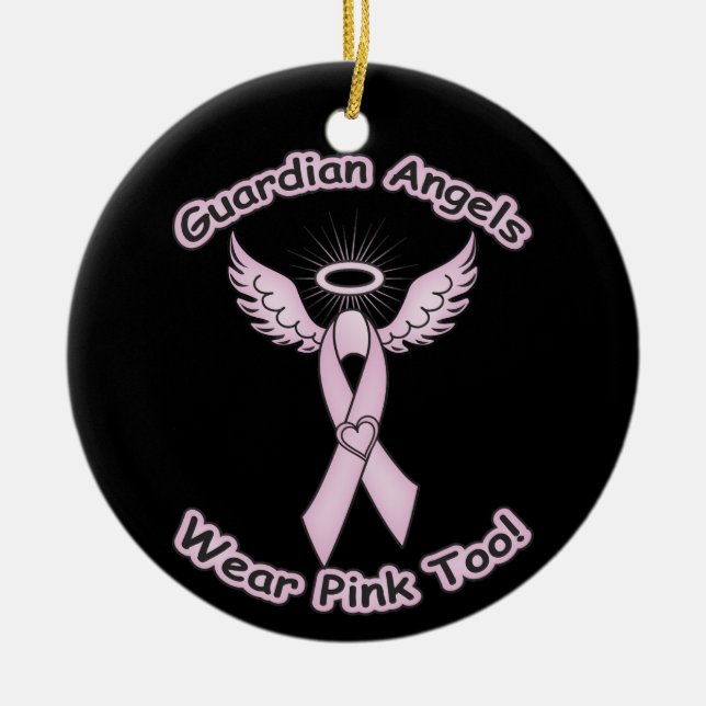 Pink Ribbon Guardian Angel Ceramic Ornament (Front)