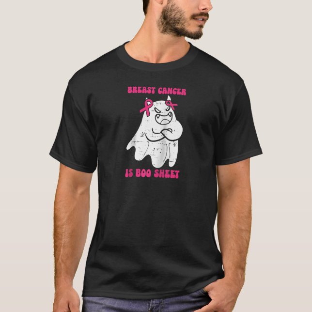 Pink Ribbon Halloween Breast Cancer Warrior Is Boo T-Shirt (Front)
