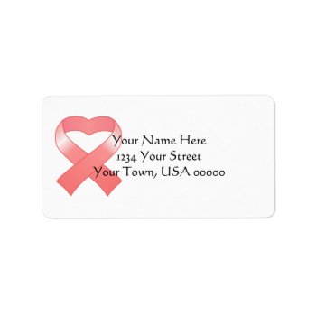Pink Ribbon Heart Address Labels by Customizables at Zazzle
