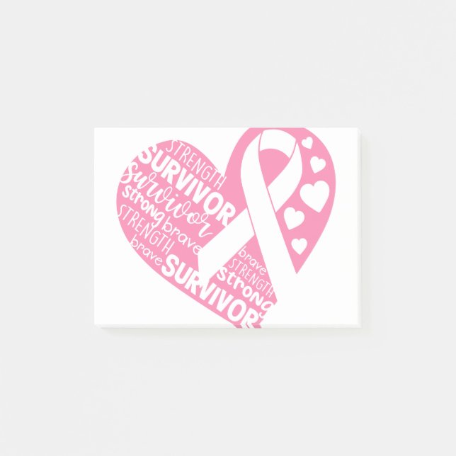 Pink Ribbon Heart Breast Cancer Awareness Gift Post-it Notes (Front)