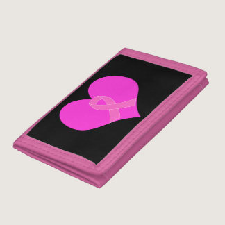 Pink Ribbon & Heart Breast Cancer Charity Design Tri-fold Wallet