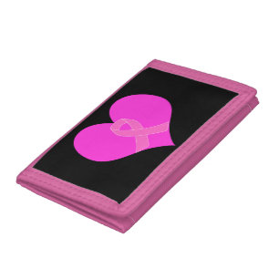 Pink Ribbon & Heart Breast Cancer Charity Design Trifold Wallet