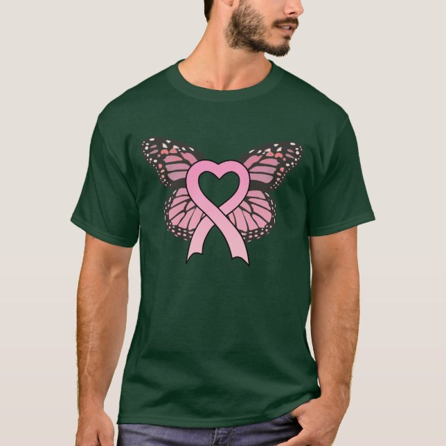 Pink Ribbon Heart Butterfly Men's T-Shirt (Front)